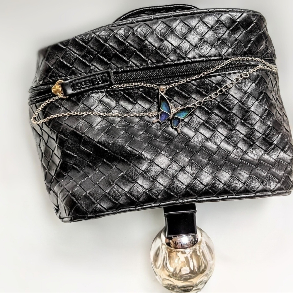 Vtg 02 Nwot Stephen Jones Shiseido bag Woven leather black train case Limited Ed